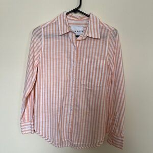 Orange and White Striped Button-Up Shirt